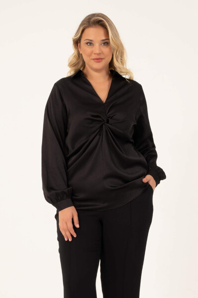 Satin Blouse with Front Knot - 1