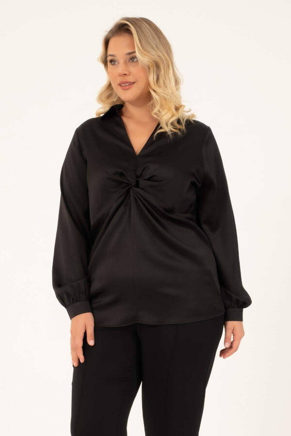 Satin Blouse with Front Knot - 2