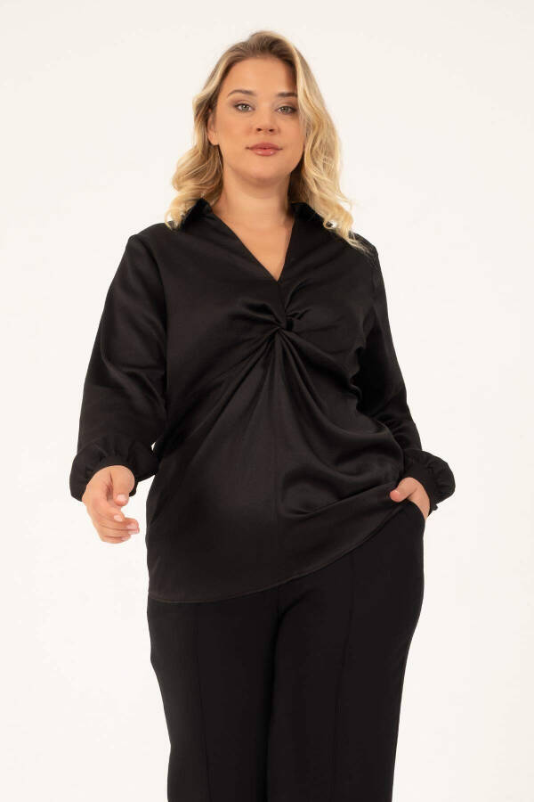 Satin Blouse with Front Knot - 3