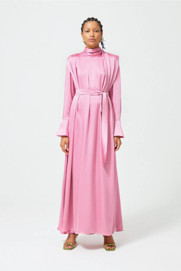 Satin Dress with Cuffed Sleeves - 9