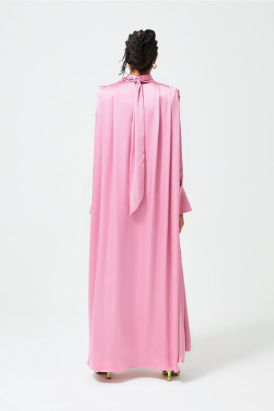 Satin Dress with Cuffed Sleeves - 5