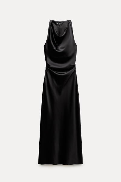 Satin midi dress, black. - 7