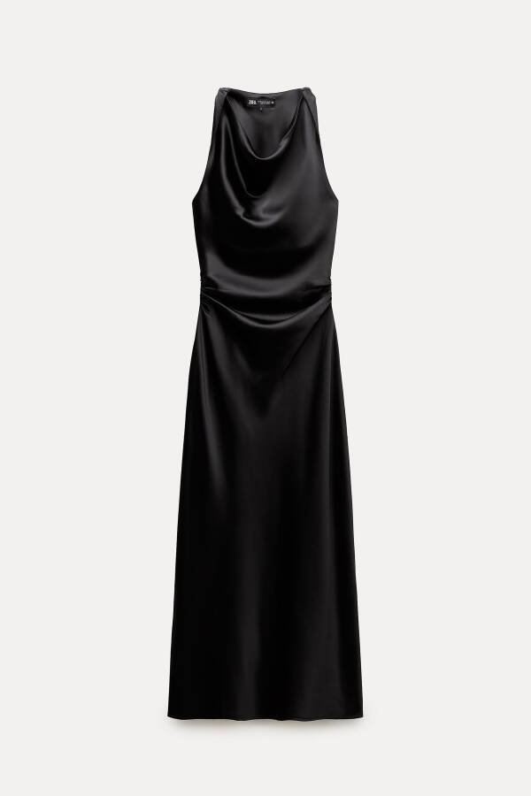 Satin midi dress, black. - 7