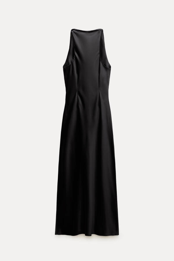 Satin midi dress, black. - 8