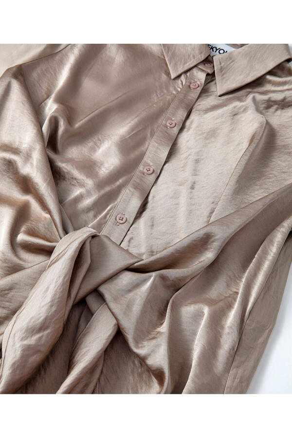 Satin Mix Shirt Dress - 3