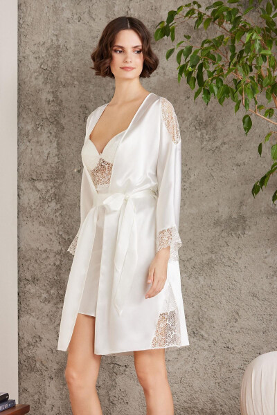 Satin Nightgown Dressing Gown Pajama Set Short Set 6 Piece Bridal Trousseau Set - 6000 - 35