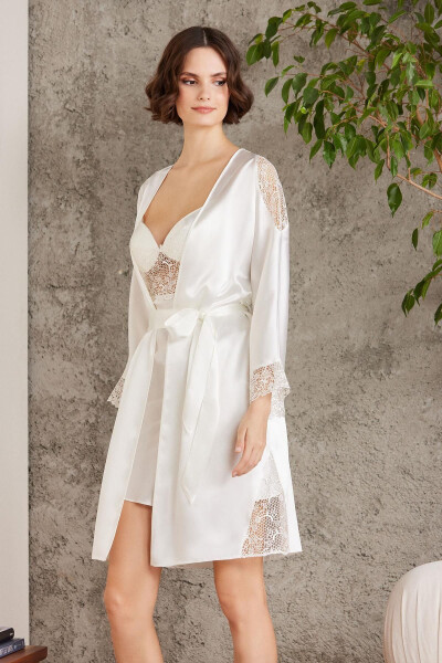 Satin Nightgown Dressing Gown Pajama Set Short Set 6 Piece Bridal Trousseau Set - 6000 - 3