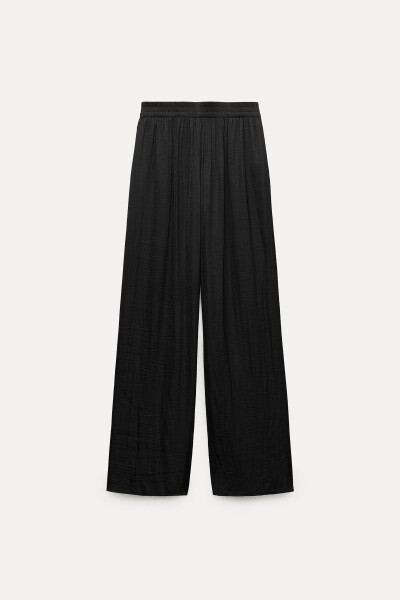 Satin Pants with Elastic Waistband, Cava Color Black - 10