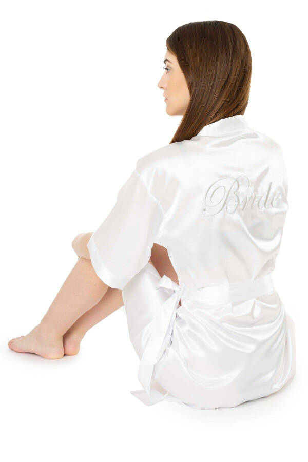 Satin Silver Bride Embroidered Bridal Robe - 3