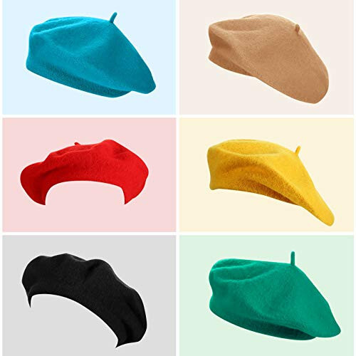 SATINIOR 10 Piece Artificial Wool Beret for Woman, Artist Hat, French Style Beret Polyester Beret Hat Set - 18