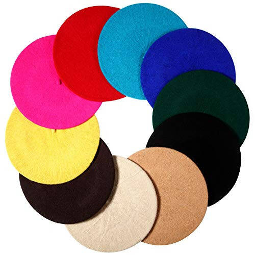 SATINIOR 10 Piece Artificial Wool Beret for Woman, Artist Hat, French Style Beret Polyester Beret Hat Set - 3