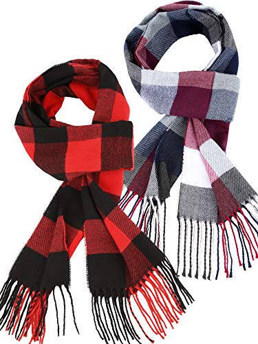 SATINIOR 2 Pieces Women Buffalo Plaid Scarf Winter Buffalo Check Scarves Warm Blanket Scarf Plaid Wrap Shawl - 1