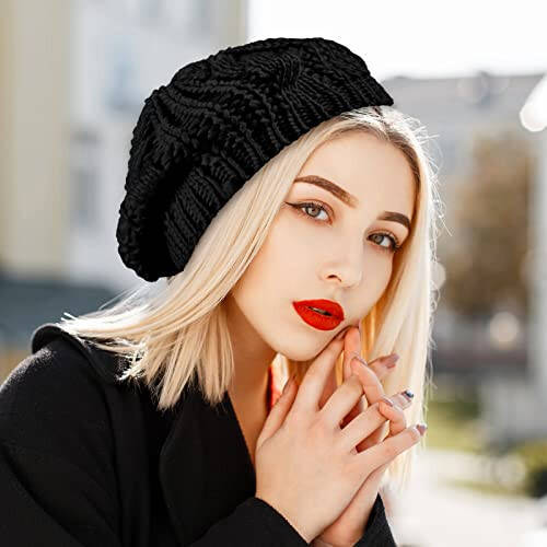 SATINIOR Soft Knit Lightweight Crochet Beret 4 Pieces Beret Hats for Women Knit Autumn Winter Hats - 4