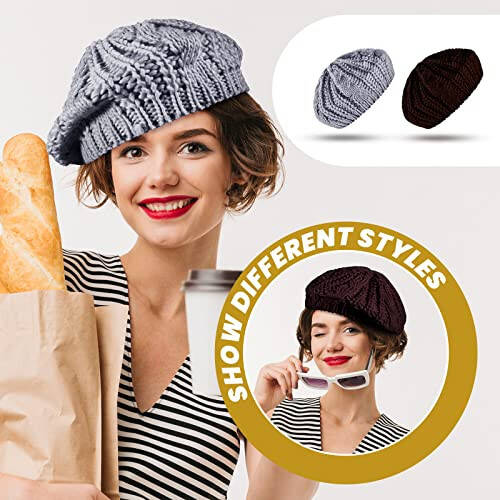 SATINIOR Soft Knit Lightweight Crochet Beret 4 Pieces Beret Hats for Women Knit Autumn Winter Hats - 5