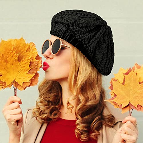 SATINIOR Soft Knit Lightweight Crochet Beret 4 Pieces Beret Hats for Women Knit Autumn Winter Hats - 6