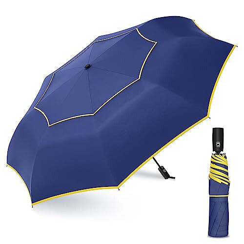 SATOL 62 Inch Large Golf Umbrella for Rain, Automatic Oversize Windproof Double Canopy Vented 8 Ribs Sturdy Portable Folding Umbrella for Travel, UPF 50+ Compact Lightweight Wind Resistant Sun & Rain Umbrellas for Women and Men - 1