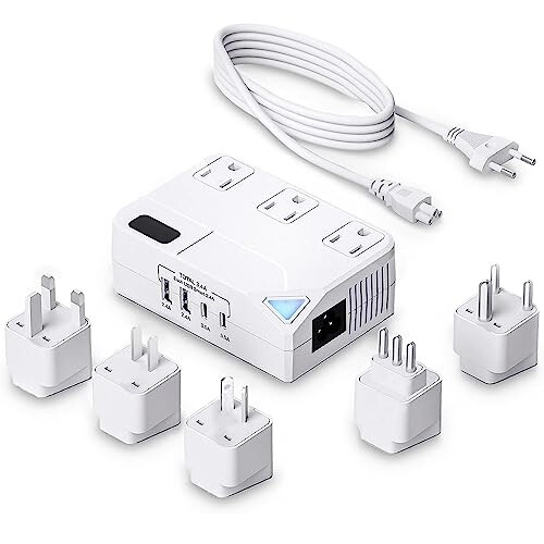 Sayohat Voltaj Konvertori 220V dan 110V ga Pasaytiruvchi, 250W Xalqaro Quvvat Adapteri Soch To'g'rilovchi/Buklovchi Uchun, Buyuk Britaniya/AQSh/EU/Avstraliya/Italiya/Hindiston Universal Vilkasi Adapteri O'z ichiga Oladi - 1