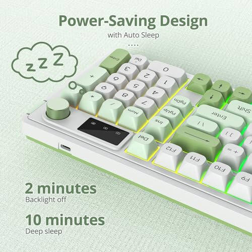 SbocKeeb 96% Wireless Keyboard with Number Pad and Knob, 3-Modes Wired/Bluetooth 5.0/2.4G 98 Keys ABS Ball Caps RGB Quiet Mechanical Feel Membrane Gaming Keyboard for Win/Mac (Snowgreen) - 5