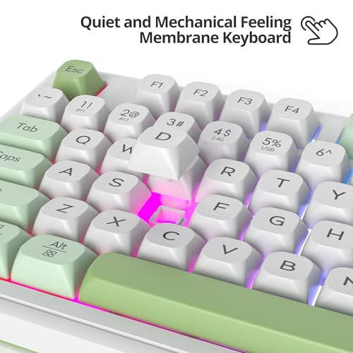 SbocKeeb 96% Wireless Keyboard with Number Pad and Knob, 3-Modes Wired/Bluetooth 5.0/2.4G 98 Keys ABS Ball Caps RGB Quiet Mechanical Feel Membrane Gaming Keyboard for Win/Mac (Snowgreen) - 7