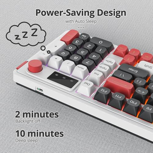 SbocKeeb 96% Wireless Keyboard with Number Pad and Knob, 3-Modes Wired/Bluetooth 5.0/2.4G 98 Keys ABS Ball Caps RGB Quiet Mechanical Feel Membrane Gaming Keyboard for Win/Mac（Black） - 4