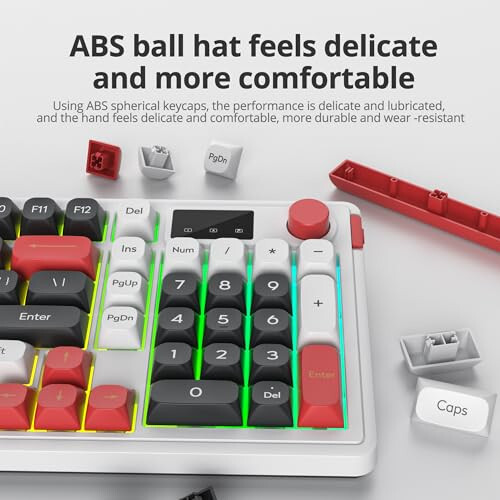 SbocKeeb 96% Wireless Keyboard with Number Pad and Knob, 3-Modes Wired/Bluetooth 5.0/2.4G 98 Keys ABS Ball Caps RGB Quiet Mechanical Feel Membrane Gaming Keyboard for Win/Mac（Black） - 5