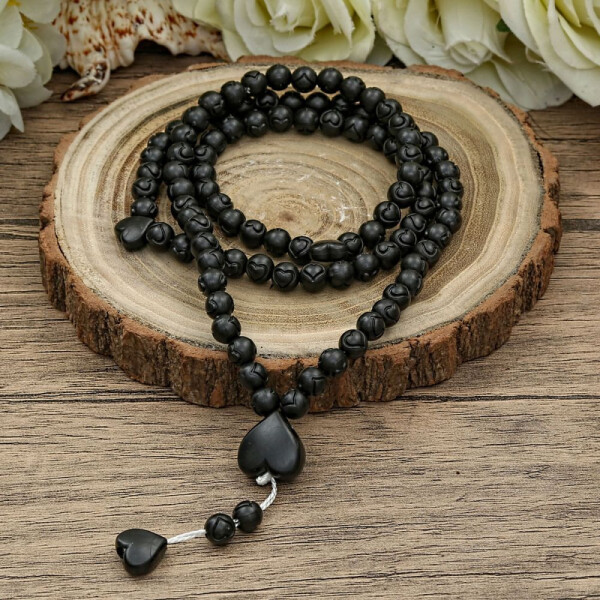 Scented Prayer Beads with Heart Design, Black, No Box - 1