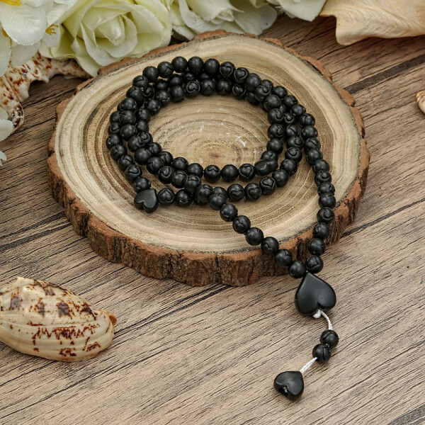 Scented Prayer Beads with Heart Design, Black, No Box - 2