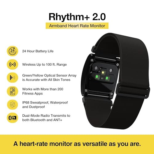 Scosche Rhythm R+2.0: Gelişmiş Su Geçirmez ve Toz Geçirmez Kalp Atış Hızı Monitörü Kol Bandı, ANT+ ve BLE Bluetooth Akıllı, Wahoo, Peloton, NordicTrack ile Son Derece Doğru Antrenman Takibi için LED Ekran - 2