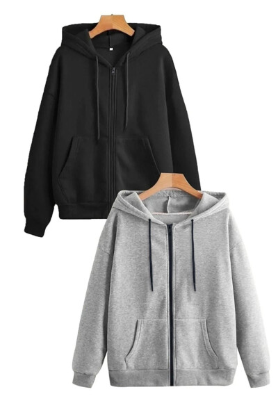 Seasonal Black and Grey Zip-Up Fleece Hoodie Jacket 2-Pack - 6