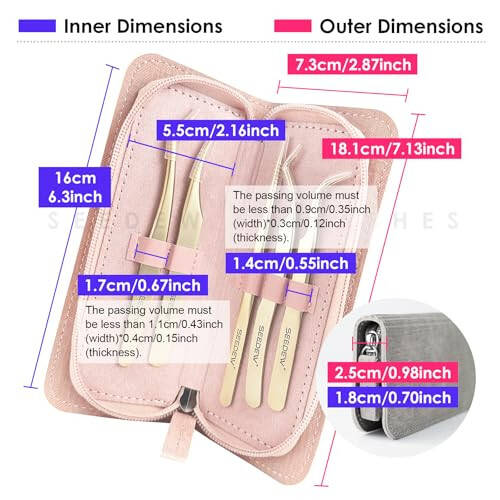 SEEDEW Пинцеты для наращивания ресниц 5 штук Нержавеющая сталь Прямые и изогнутые Профессиональный набор принадлежностей с сумкой для хранения для Lash Tech, Lash Artist Начинающий создание объемных классических вееров (Золотой, Розовый) - 1