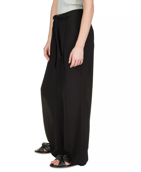 Self-Sash Drapey Crepe Wide-Leg Pants, Regular & Petite Black - 3