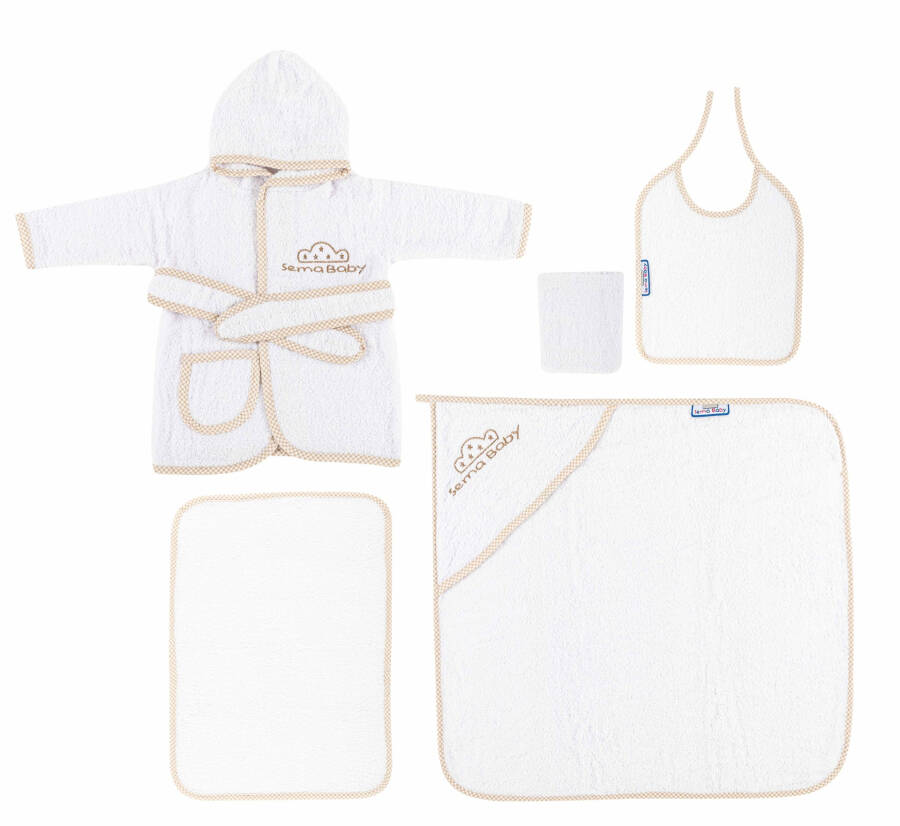 Sema Baby 5 Piece Baby Bathrobe Set - Ecru - 3