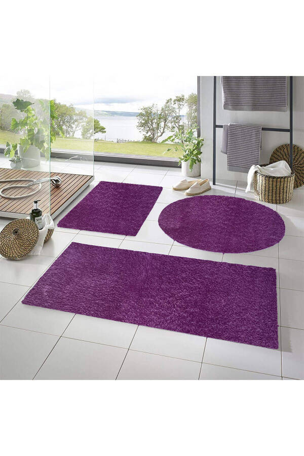 Senora XL Large Size Faux Fur Bath Mat 3 Piece Set Non-Slip Gel Base Lilac Color - 1