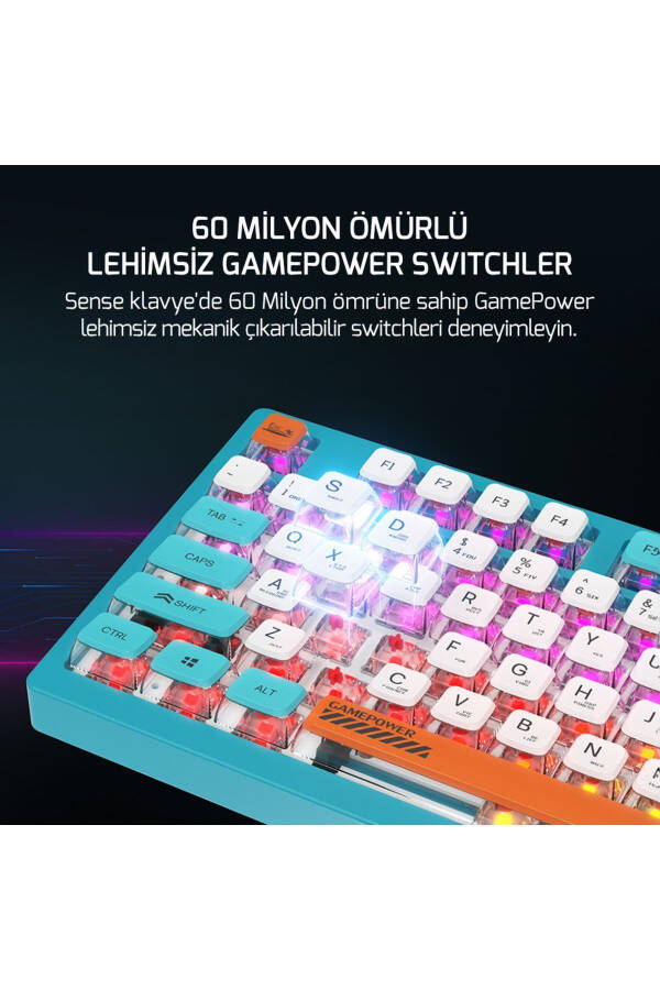 Sense RGB Kablosuz/Bluetooth/Kablolu Mekanik Red Switch Oyun Klavyesi - 2