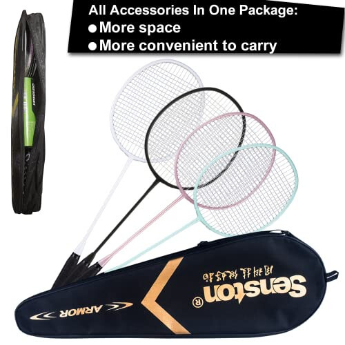 Senston Badminton Racket, Lightweight Badminton Rackets Set with 6 Nylon Shuttlecocks for Outdoor, Backyards, Gym, Pack of 4 - 8