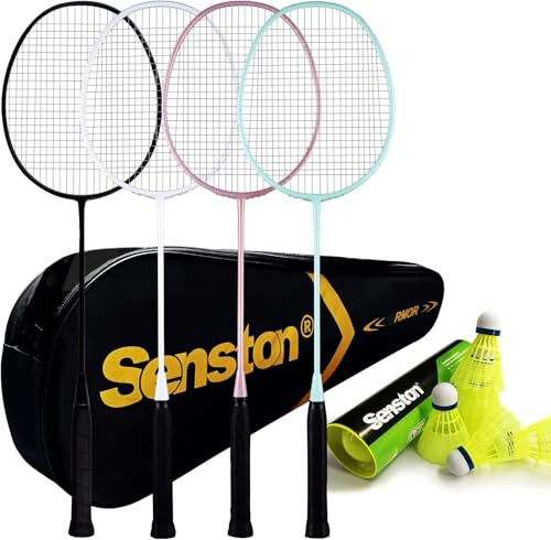 Senston Badminton Racket, Lightweight Badminton Rackets Set with 6 Nylon Shuttlecocks for Outdoor, Backyards, Gym, Pack of 4 - 1