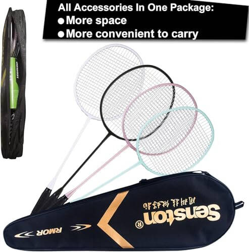 Senston Badminton Racket, Lightweight Badminton Rackets Set with 6 Nylon Shuttlecocks for Outdoor, Backyards, Gym, Pack of 4 - 2