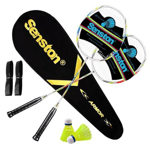 Senston Badminton Rackets Set of 2, Graphite Shaft Badminton Racquets Including Badminton Bag, 2 Badminton Shuttlecock, 2 Racquet Grip - 1