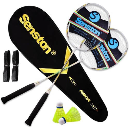 Senston Badminton Raket Seti 2'li, Grafit Saplı Badminton Raketleri, Badminton Çantası, 2 Badminton Topu, 2 Raket Tutacağı Dahil - 1