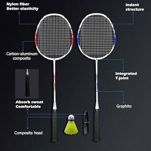 Senston Badminton Raket Seti 2'li, Grafit Saplı Badminton Raketleri, Badminton Çantası, 2 Badminton Topu, 2 Raket Tutuşu Dahil - 8