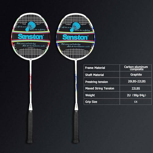 Senston Badminton Raket Seti 2'li, Grafit Saplı Badminton Raketleri, Badminton Çantası, 2 Badminton Topu, 2 Raket Tutuşu Dahil - 10