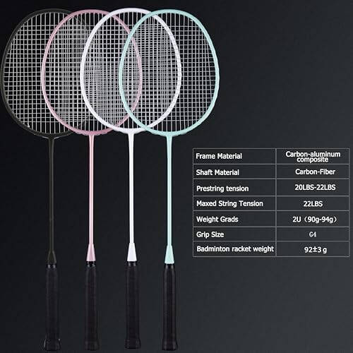 Senston Badminton Raketi, Açık Hava, Bahçe, Spor Salonu İçin 6 Naylon Çift Kalemeli Hafif Badminton Raketi Seti, 4'lü Paket - 10