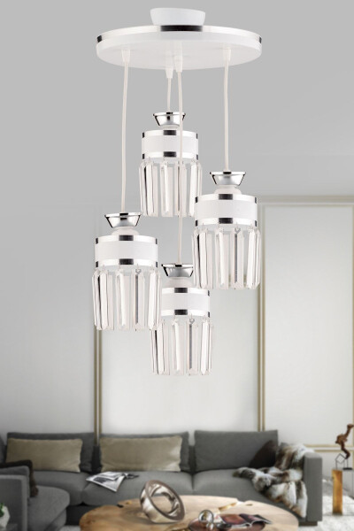 September 4-Light White Chrome Plated Pendant Crystal Stone Tray Modern Luxury Chandelier - 5