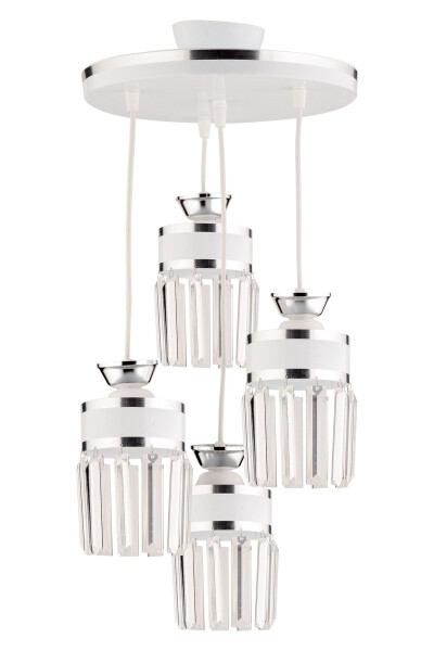 September 4-Light White Chrome Plated Pendant Crystal Stone Tray Modern Luxury Chandelier - 7