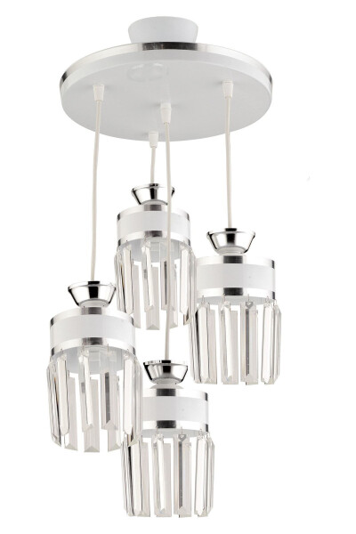 September 4-Light White Chrome Plated Pendant Crystal Stone Tray Modern Luxury Chandelier - 8