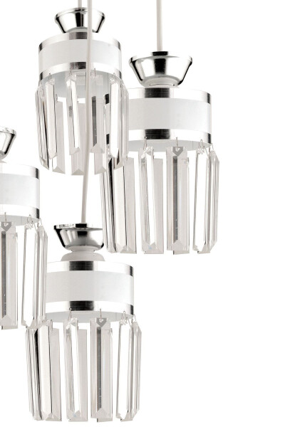 September 4-Light White Chrome Plated Pendant Crystal Stone Tray Modern Luxury Chandelier - 2