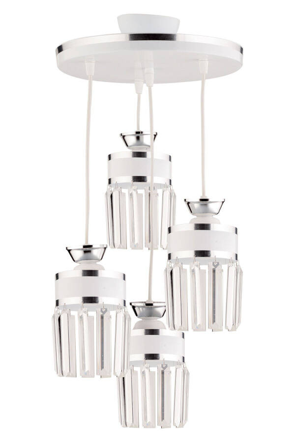 September 4-Light White Chrome Plated Pendant Crystal Stone Tray Modern Luxury Chandelier - 3