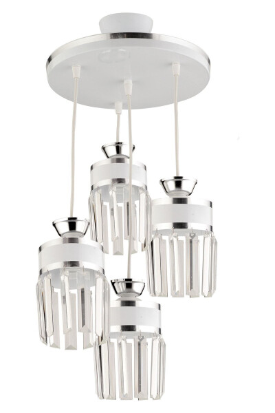 September 4-Light White Chrome Plated Pendant Crystal Stone Tray Modern Luxury Chandelier - 4