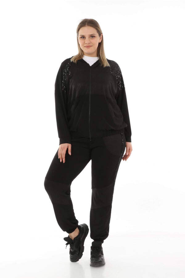 Sequin Detail Plus Size Tracksuit Black - 1