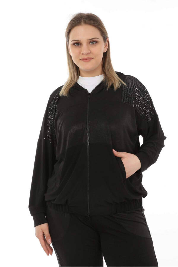 Sequin Detail Plus Size Tracksuit Black - 2